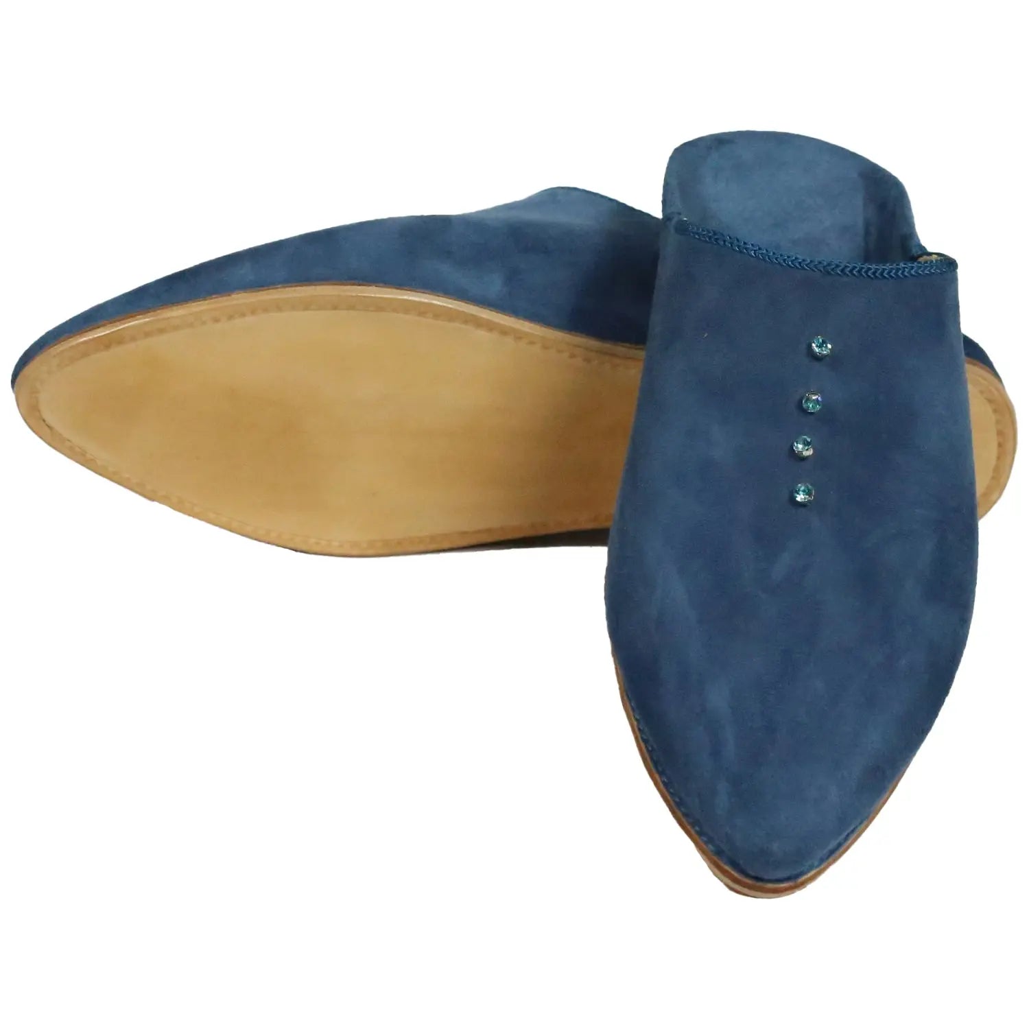 Biyadina Women's Suede Sarma Blue Moroccan Babouches Leather Slippers Biyadina Store