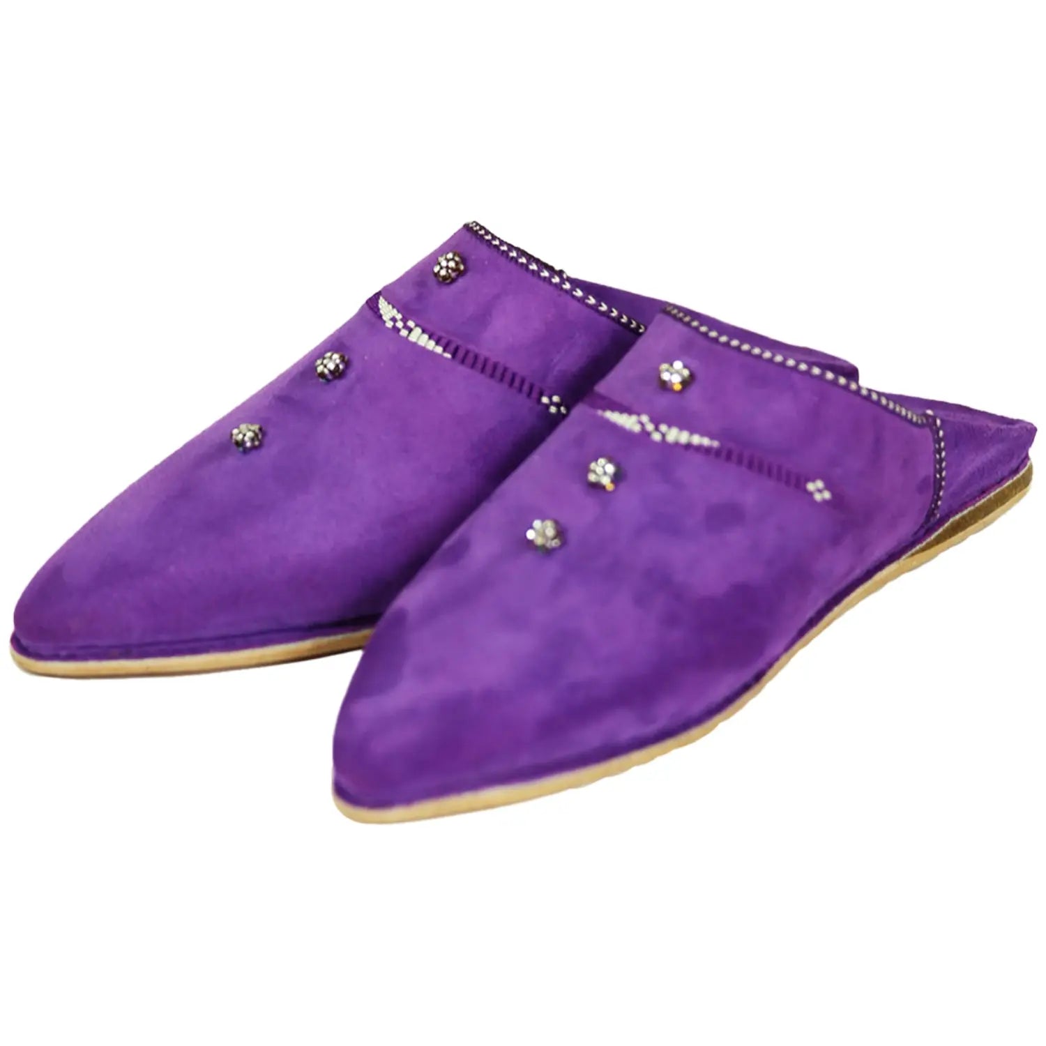 Biyadina Women's Suede Sarma Purple Moroccan Babouches Leather Slippers Biyadina Store