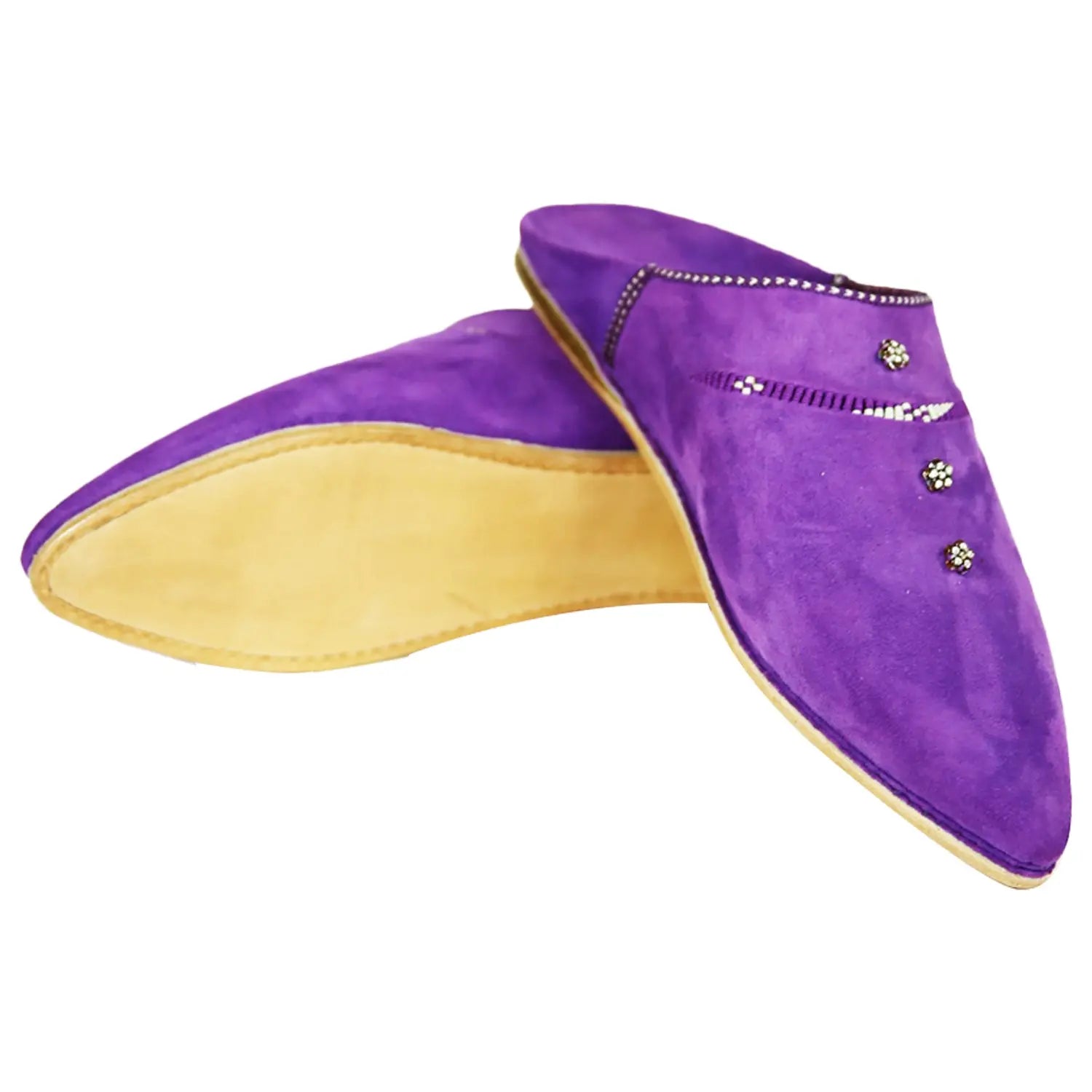 Biyadina Women's Suede Sarma Purple Moroccan Babouches Leather Slippers Biyadina Store