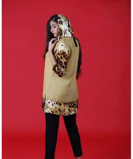 Biyadina Yellow shirt with printed sleeves with brown and yellow sfifa Biyadina Store