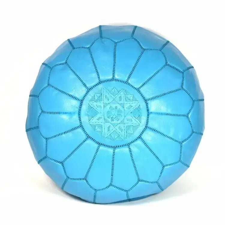Biyadina andstitched & Embroidered Moroccan Leather Pouf Biyadina Store