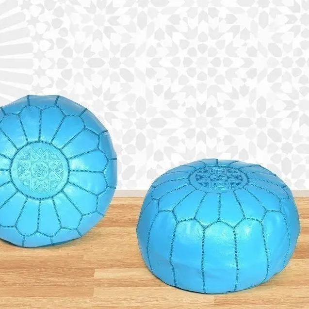 Biyadina andstitched & Embroidered Moroccan Leather Pouf Biyadina Store