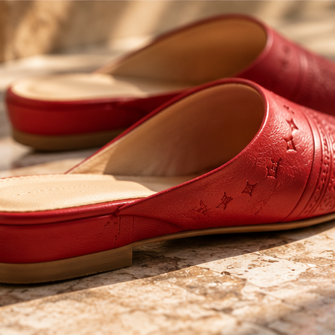 Biyadina Moroccan heeled leather slippers detail