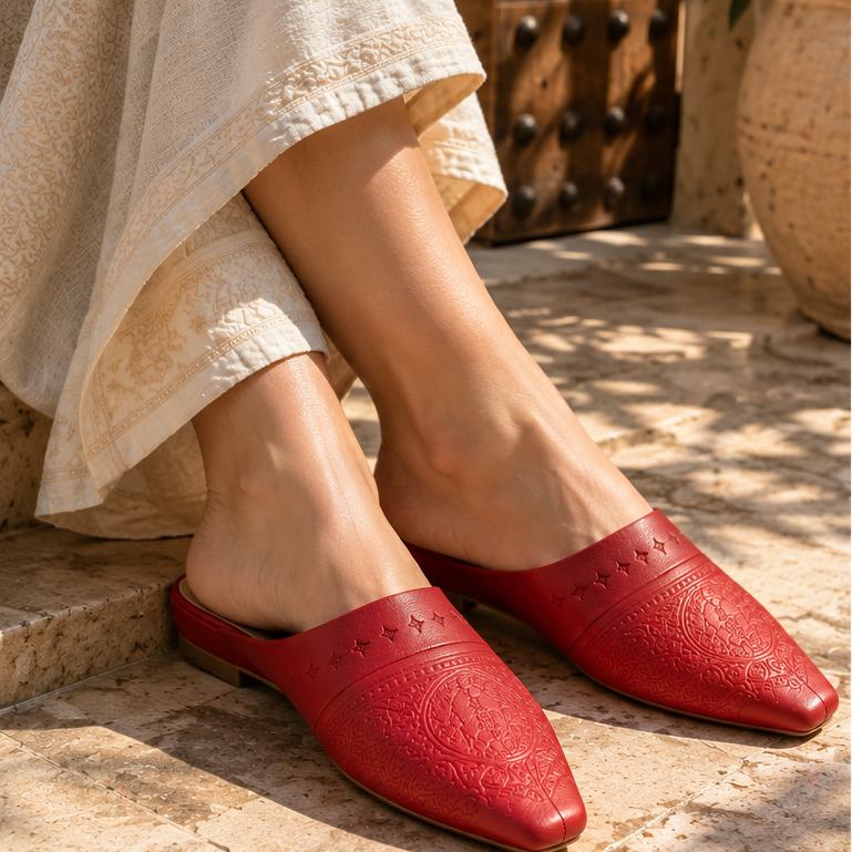 Biyadina Moroccan heeled leather slippers lifestyle