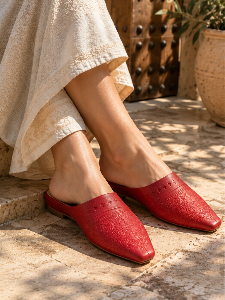 Biyadina Moroccan heeled leather slippers lifestyle