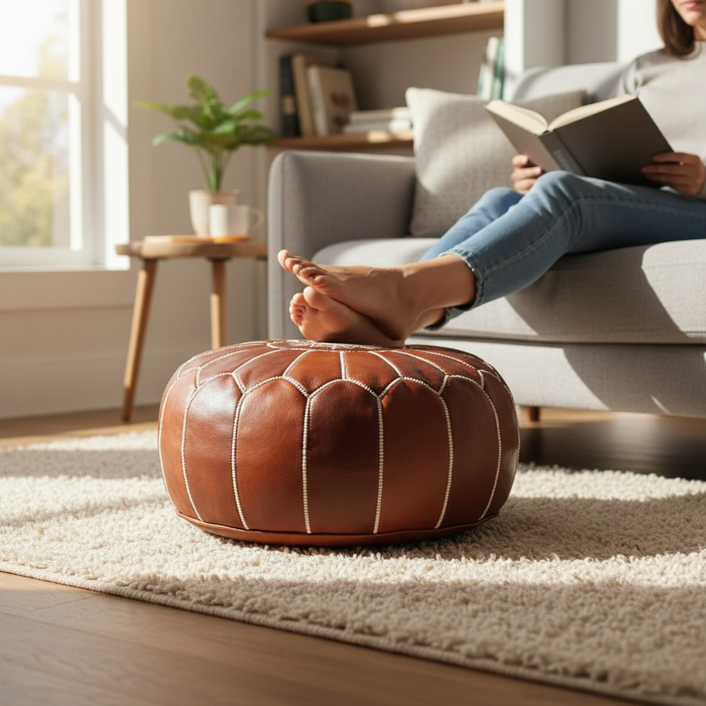 Moroccan Leather Pouf - Biyadina Store