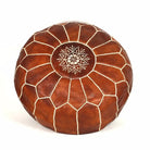 Brown Moroccan Leather Pouf Ottoman - Biyadina Store