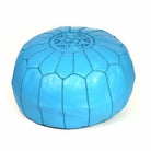 andstitched & Embroidered Moroccan Leather Pouf - Biyadina Store