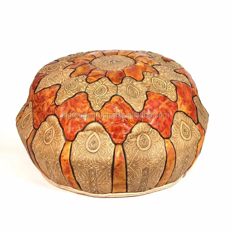 Atlas Moroccan Leather Poof Ottoman Biyadina Store