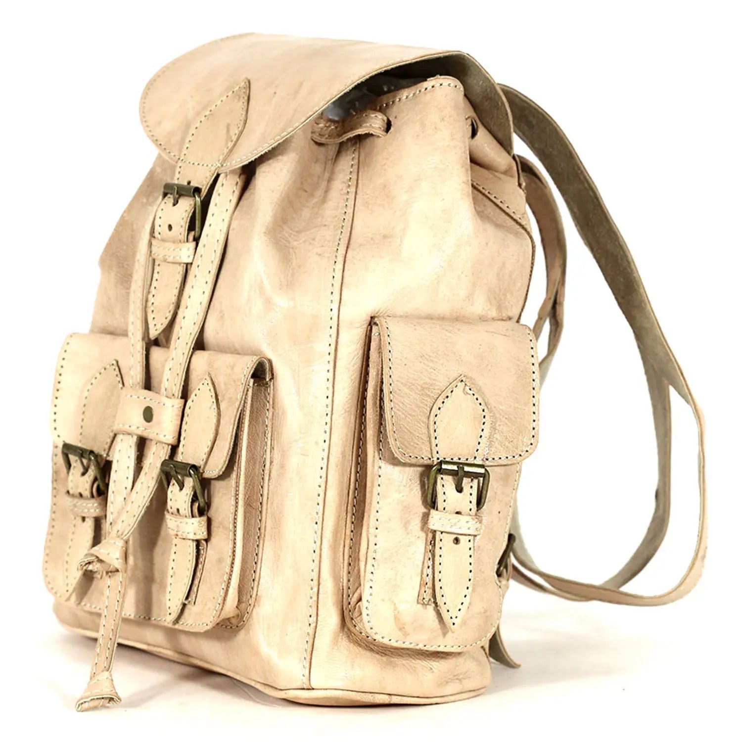 Biyadina Premium Beige Handmade Leather Backpack - Vintage Style with Timeless Elegance BiyadinaStore