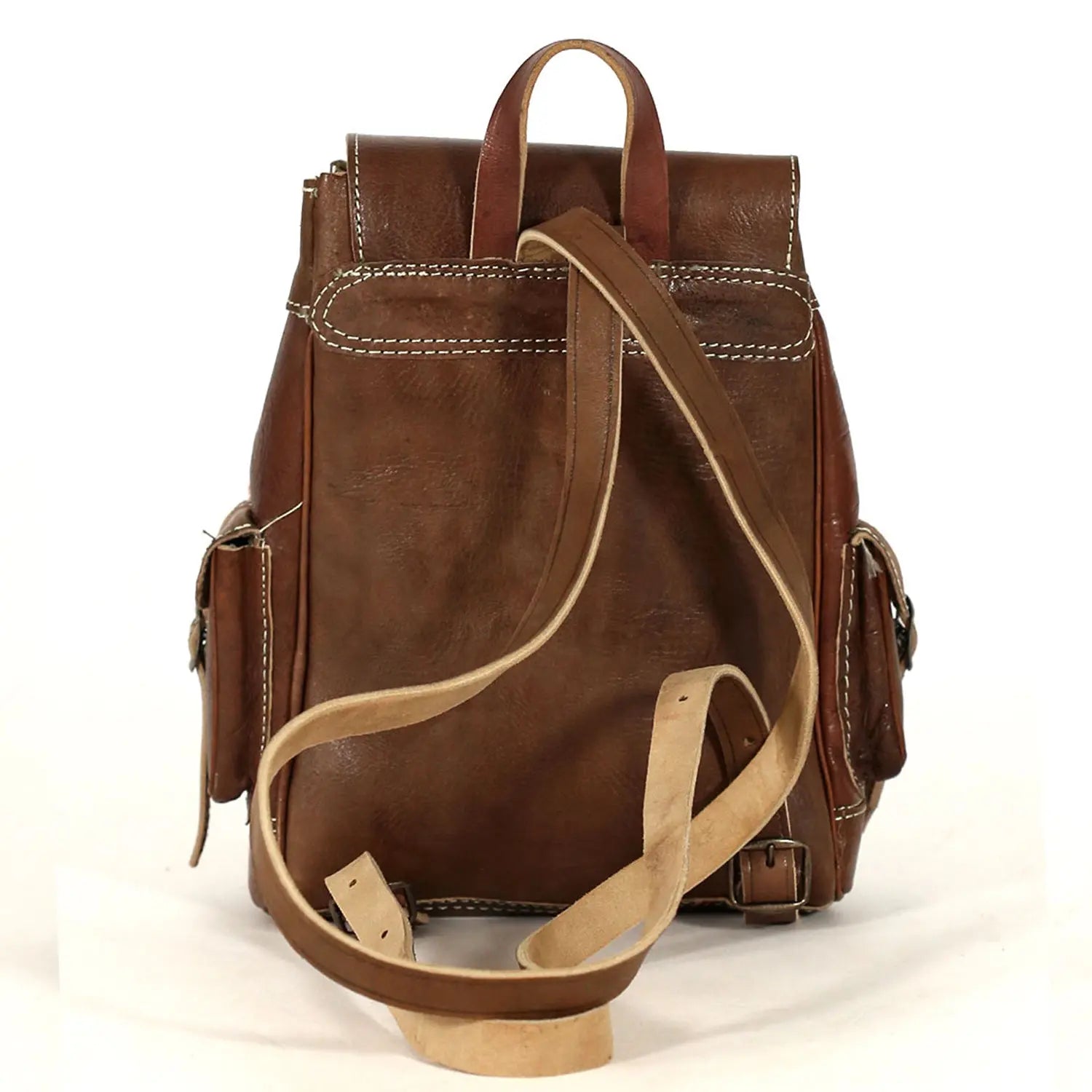 Biyadina Premium Brown/Red Handmade Leather Backpack - Vintage Style with Timeless Elegance BiyadinaStore