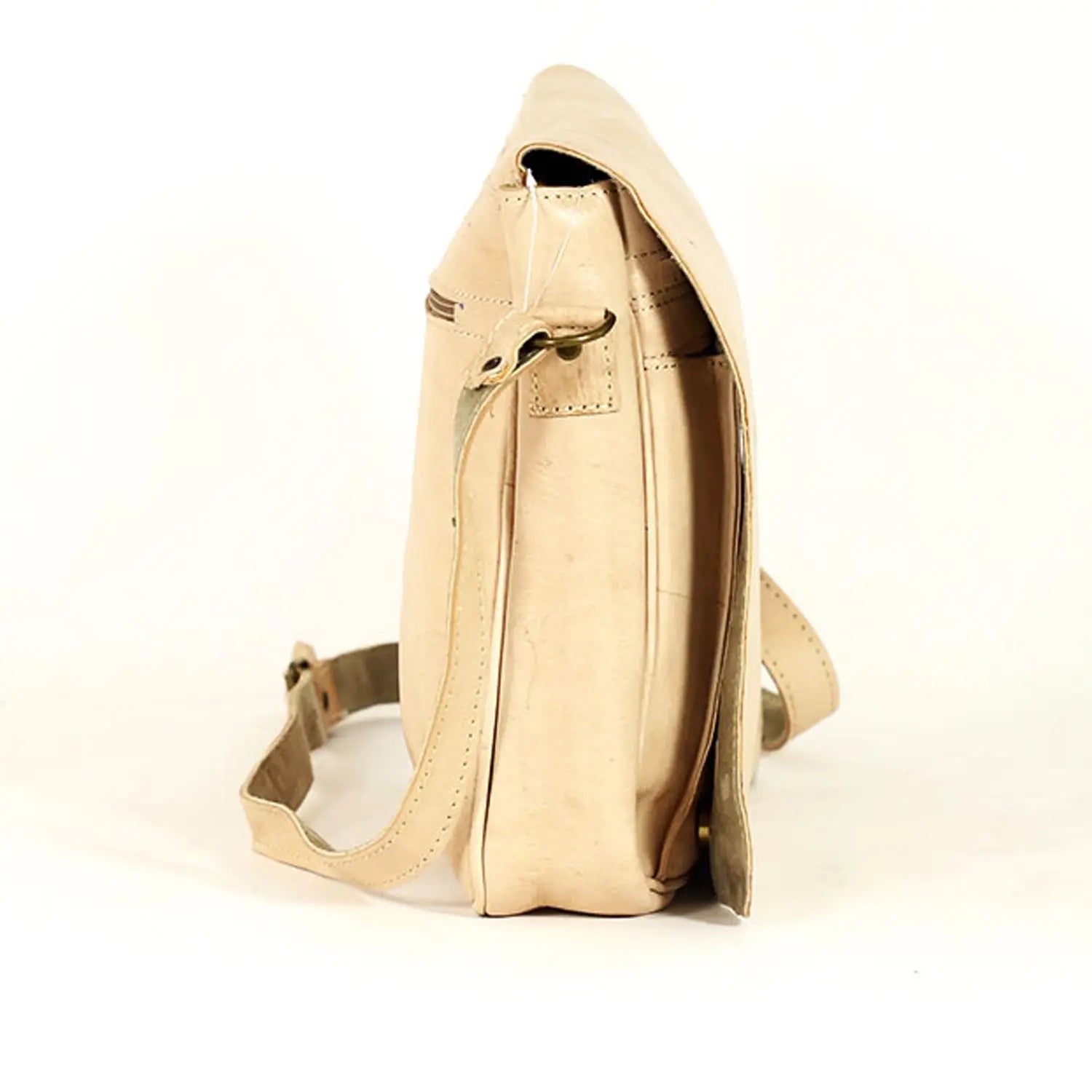 Biyadina Premium Vintage Messenger Leather Bag Handmade Satchel Beige - Timeless Elegance for Professionals BiyadinaStore