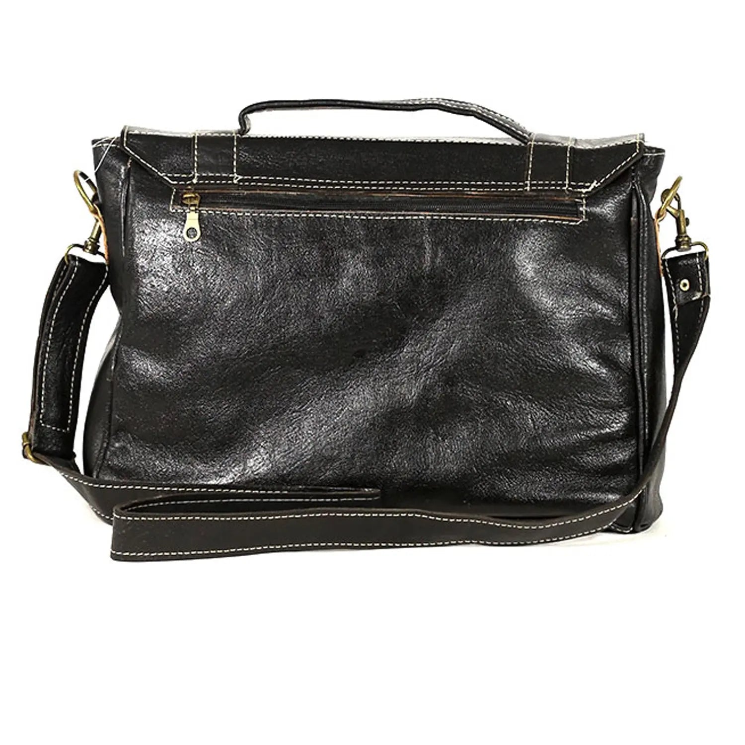 Biyadina Premium Vintage Messenger Leather Bag Handmade Satchel Black Antique Cowhide Leather BiyadinaStore
