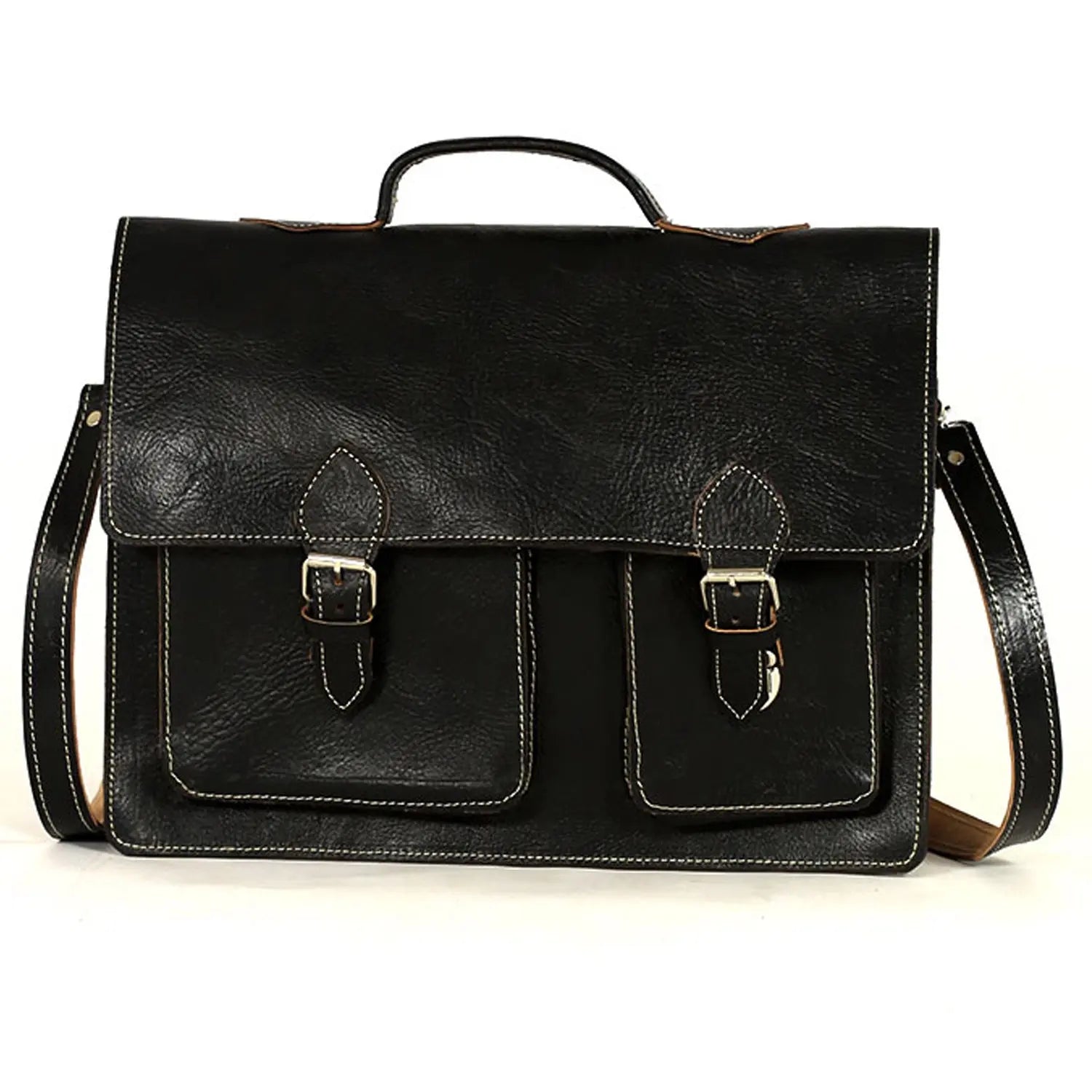 Biyadina Premium Vintage Messenger Leather Bag Handmade Satchel Black - Timeless Elegance for Professionals BiyadinaStore