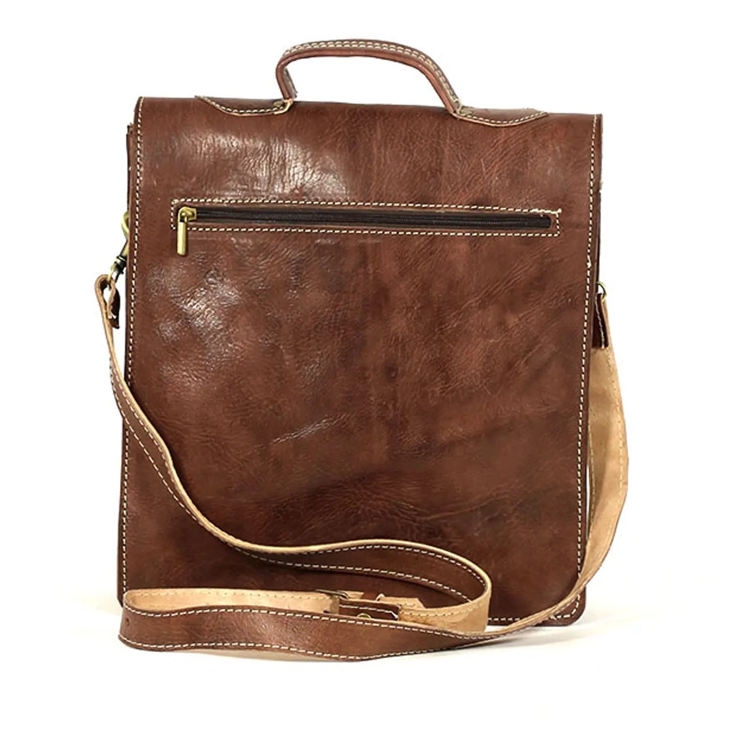 Biyadina Premium Vintage Messenger Leather Bag Handmade Satchel Brown Antique Cowhide Leather BiyadinaStore