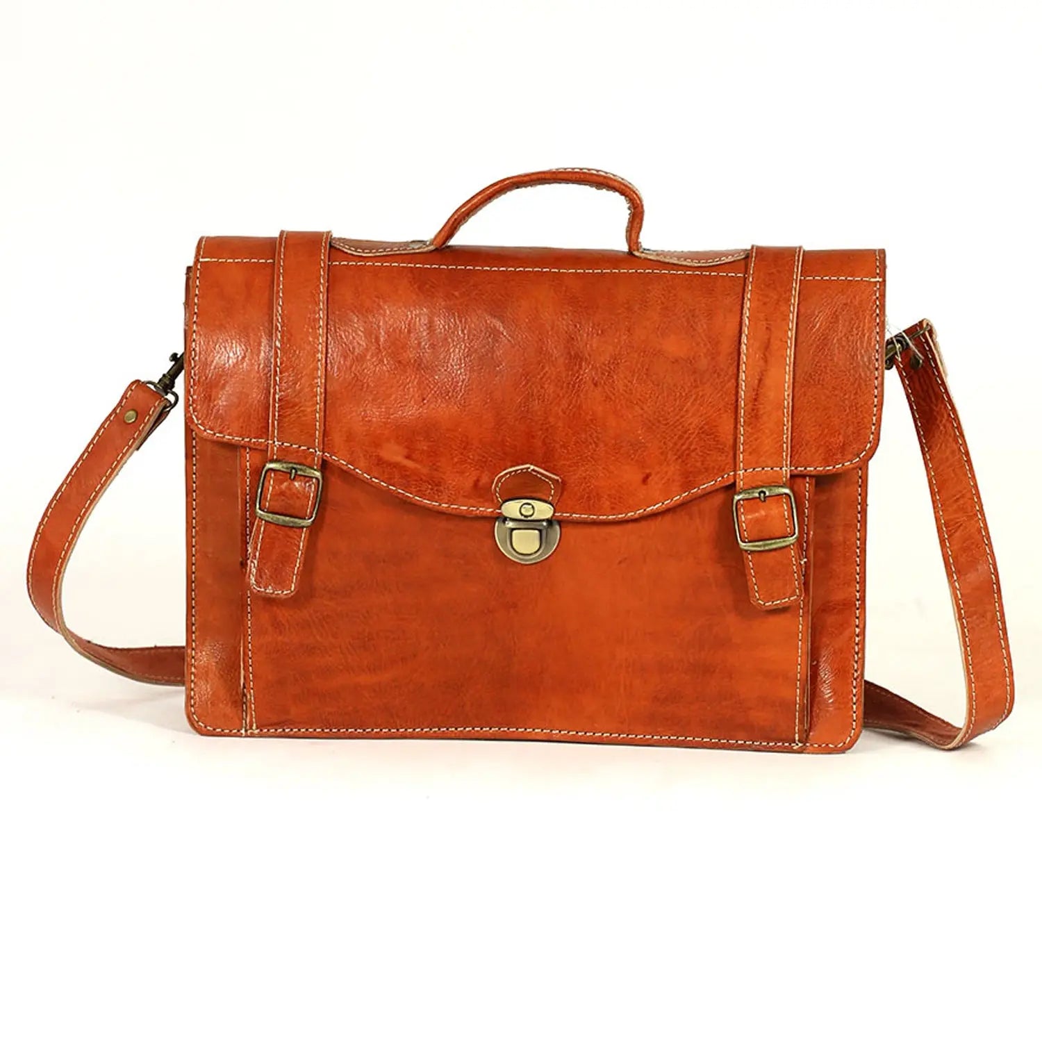 Biyadina Premium Vintage Messenger Leather Bag Handmade Satchel Red - Timeless Elegance for Professionals BiyadinaStore