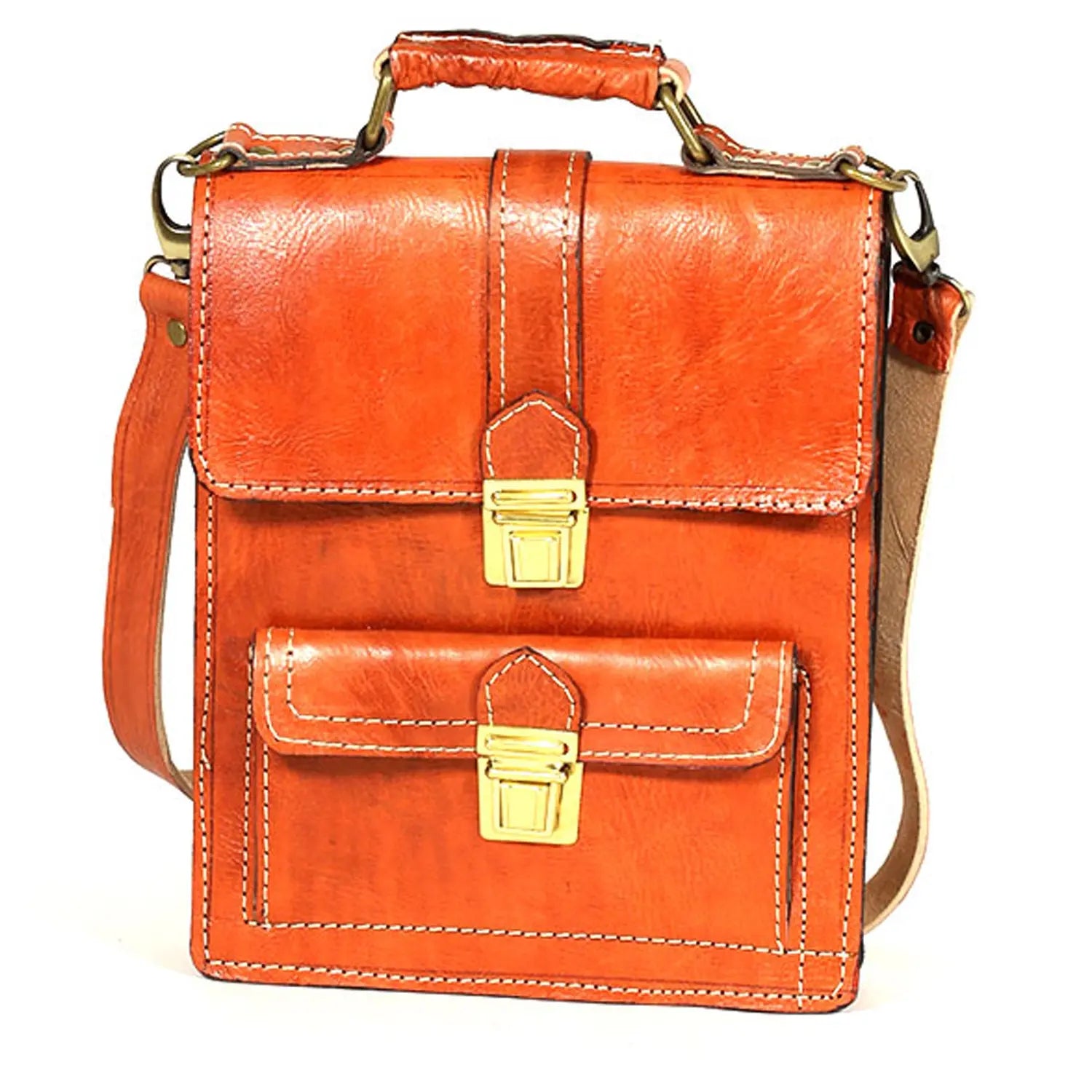 Biyadina Premium Vintage Messenger Leather Bag Handmade Satchel Red for Ladies and gentleman Shoulder-bags BiyadinaStore