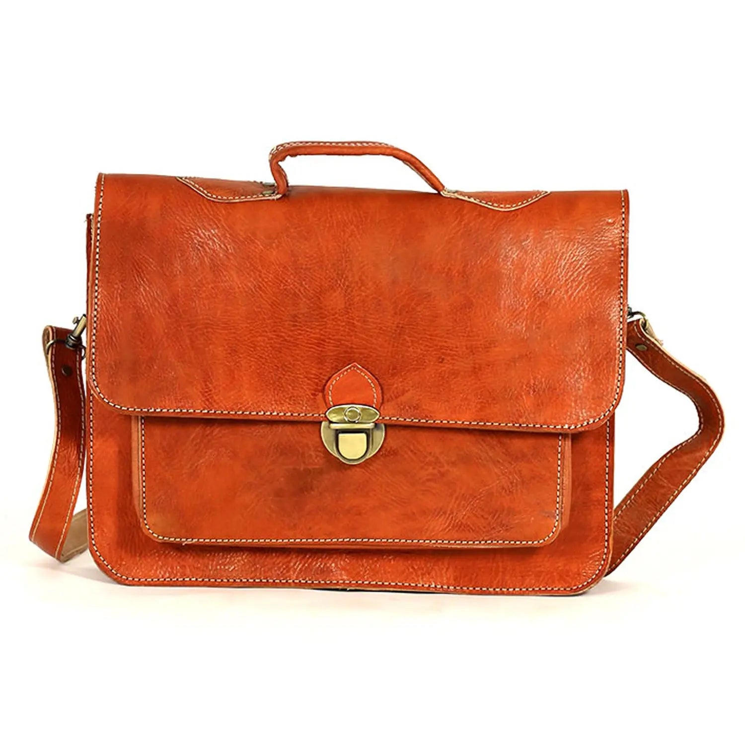 Biyadina Premium Vintage Messenger Leather Bag Handmade Satchel Red highly expert craftsman BiyadinaStore