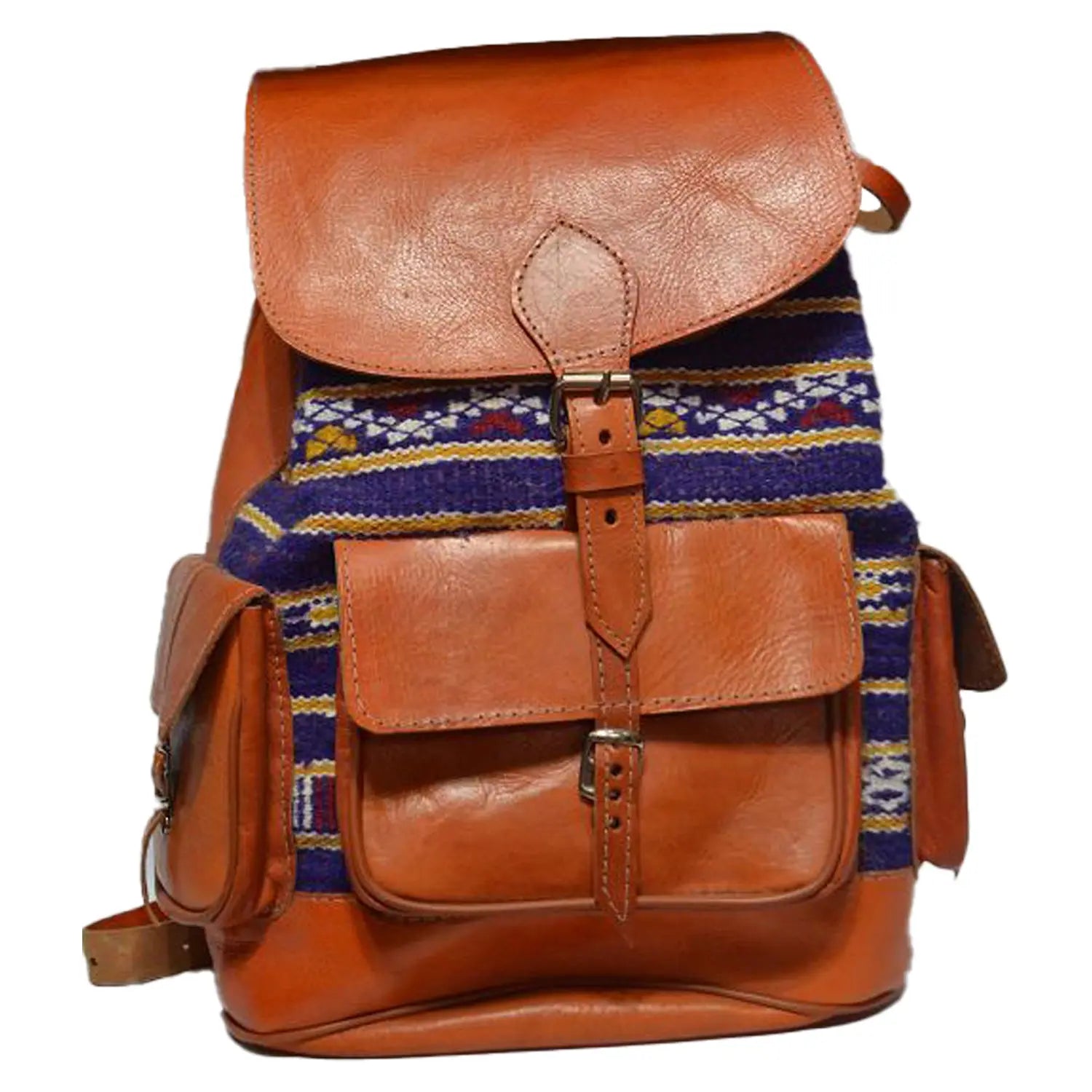 Biyadina Store Handbag  - Brown - Stylish & Functional Travel Accessory - Premium Calfskin Leather & Blue Kilim - Multiple Compartments BiyadinaStore