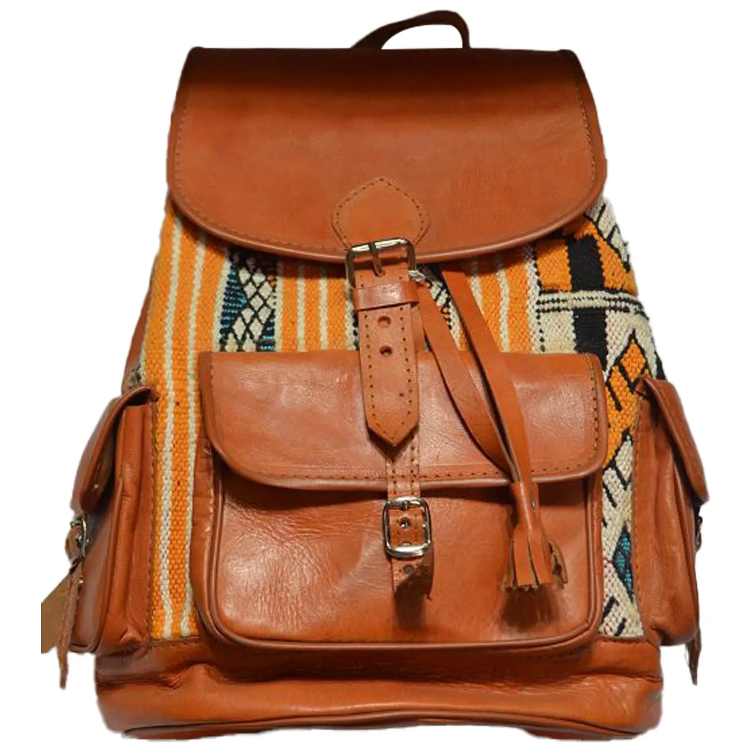 Biyadina Store Handbag  - Brown - Stylish & Functional Travel Accessory - Premium Calfskin Leather & Color Kilim - Multiple Compartments BiyadinaStore