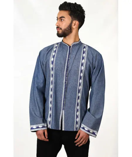 Blue and white embroidered tunic with Aakad Biyadina Store