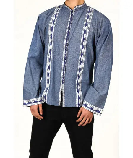 Blue and white embroidered tunic with Aakad Biyadina Store