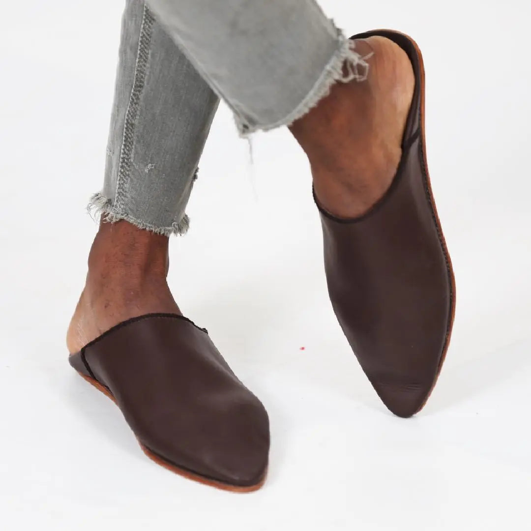 Classic Moroccan Handmade Brown Leather Slippers Biyadina Store