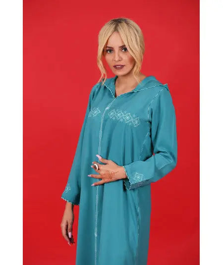 Djellaba cielo azul con randa Biyadina Store