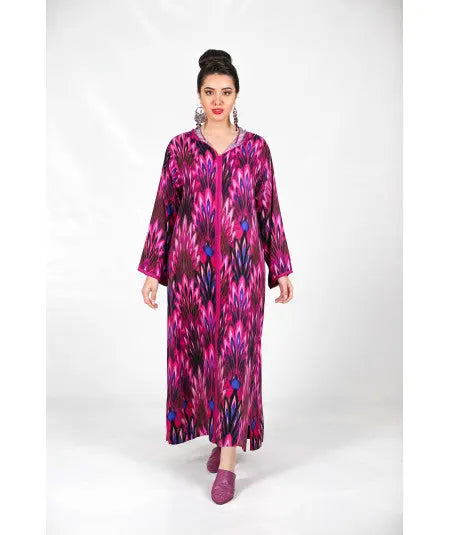 Djellaba printed with pink sfifa Biyadina Store