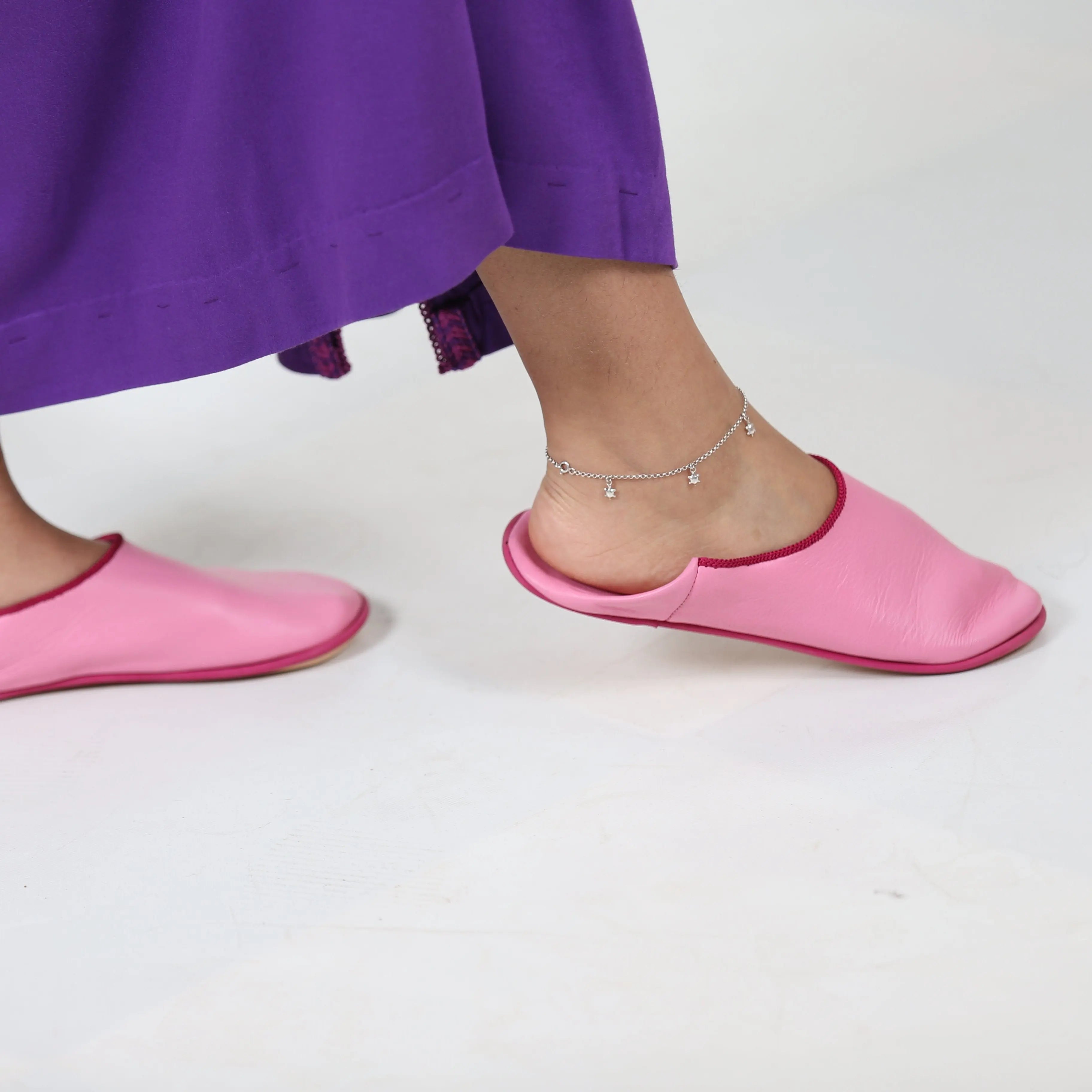 Handmade Moroccan Leather Pink Slippers Biyadina Store