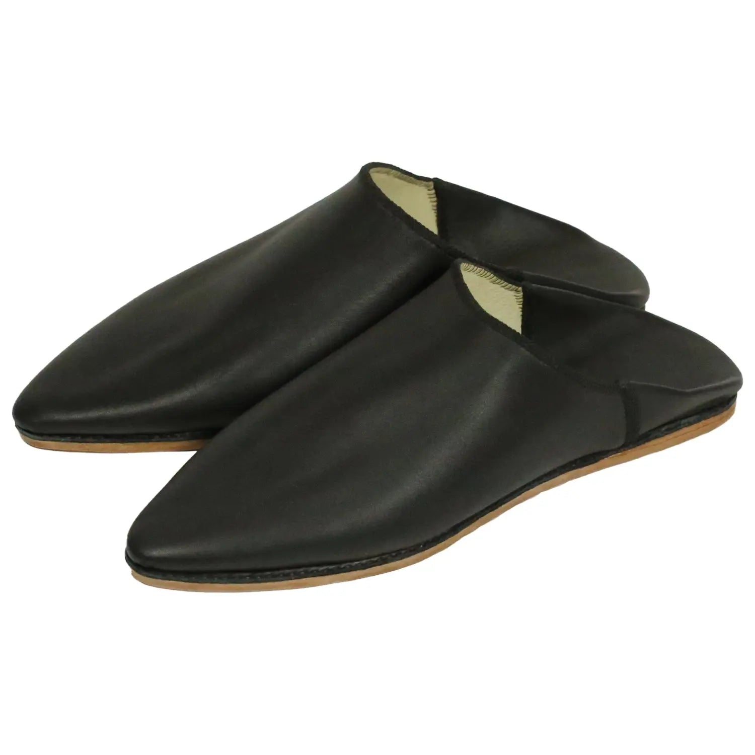 Men's Cuir SimpleBlack Moroccan Babouches Leather Slippers Biyadina Store