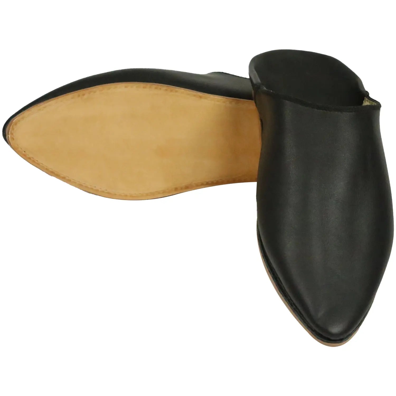 Men's Cuir SimpleBlack Moroccan Babouches Leather Slippers Biyadina Store