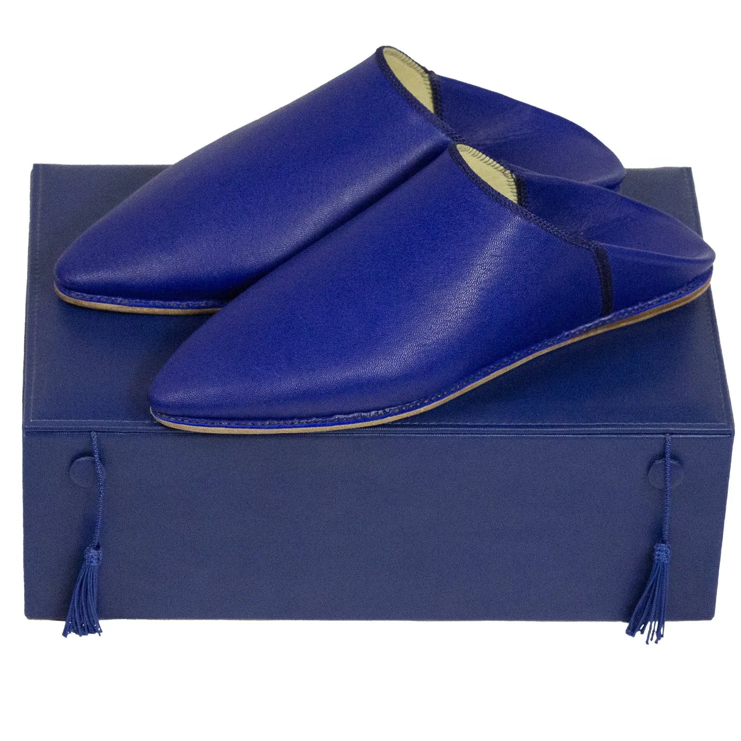 Men's Deco Chochia Blue Moroccan Babouches Leather Slippers Biyadina Store