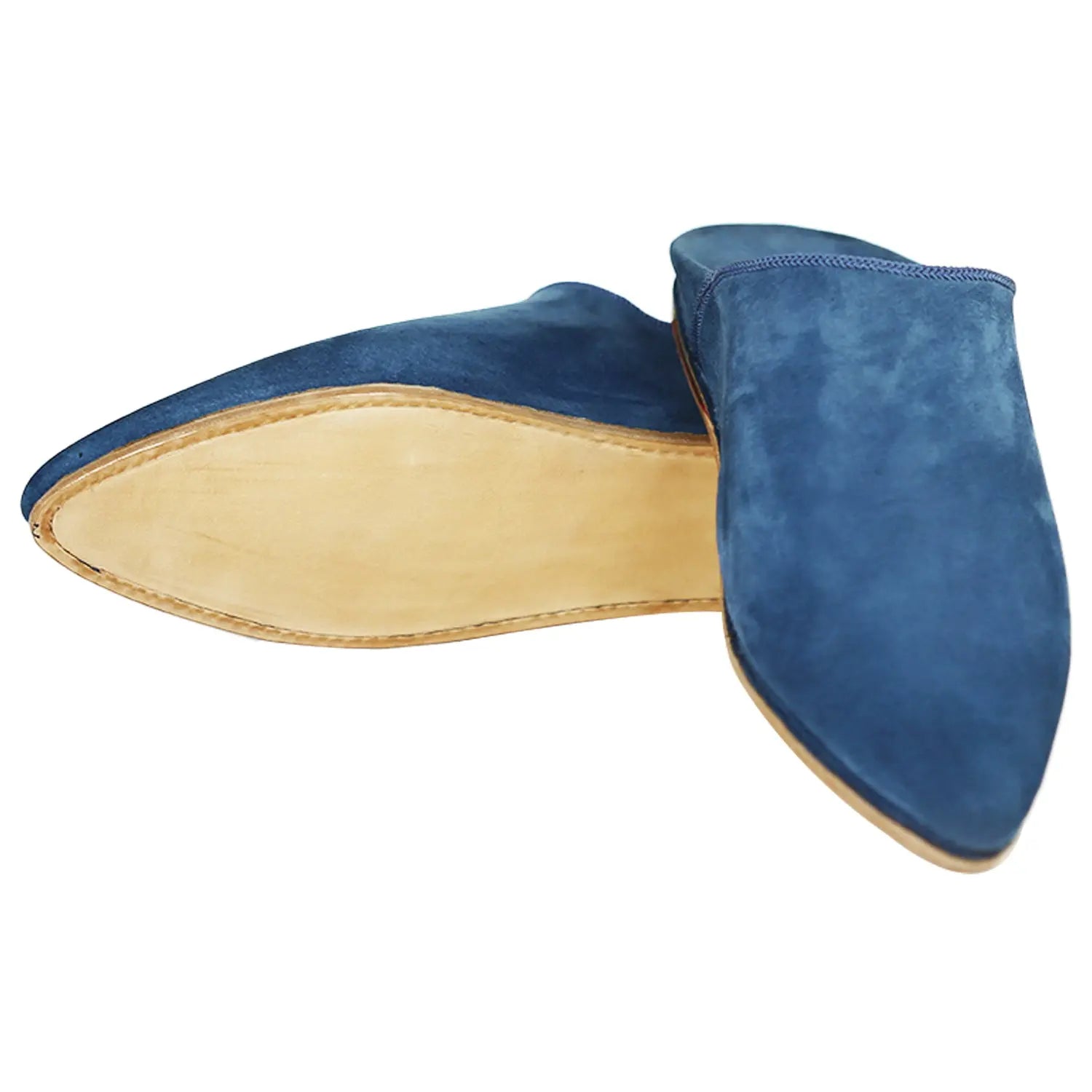 Zapatillas de hombre de piel de ante azul con puntera puntiaguda y