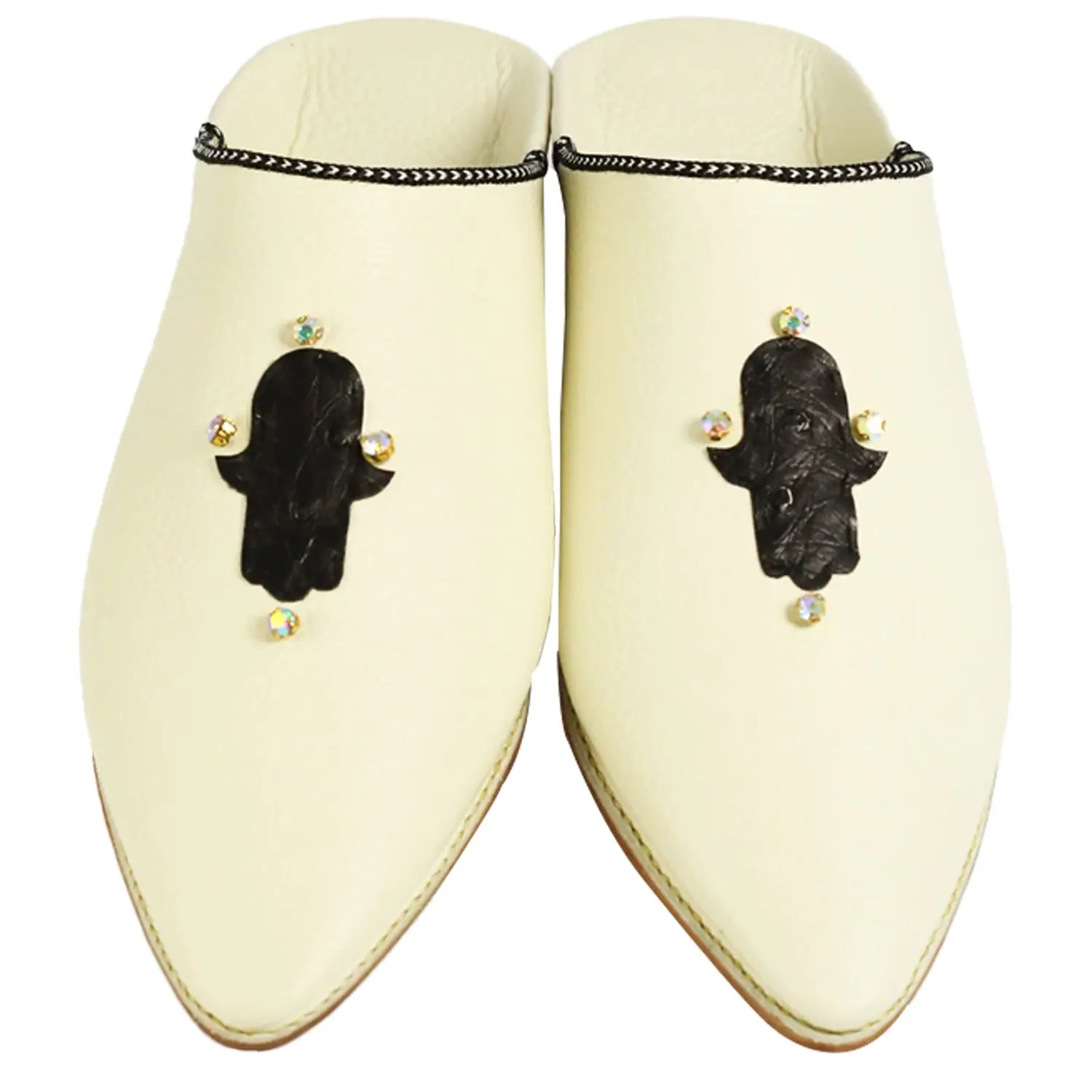 Men's White Morocco Slippers with Black Moroccan Babouches Leather Slippers Biyadina Store