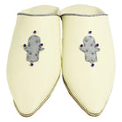 Men's White Morocco Slippers with Grey Moroccan Babouches Leather Slippers Biyadina Store