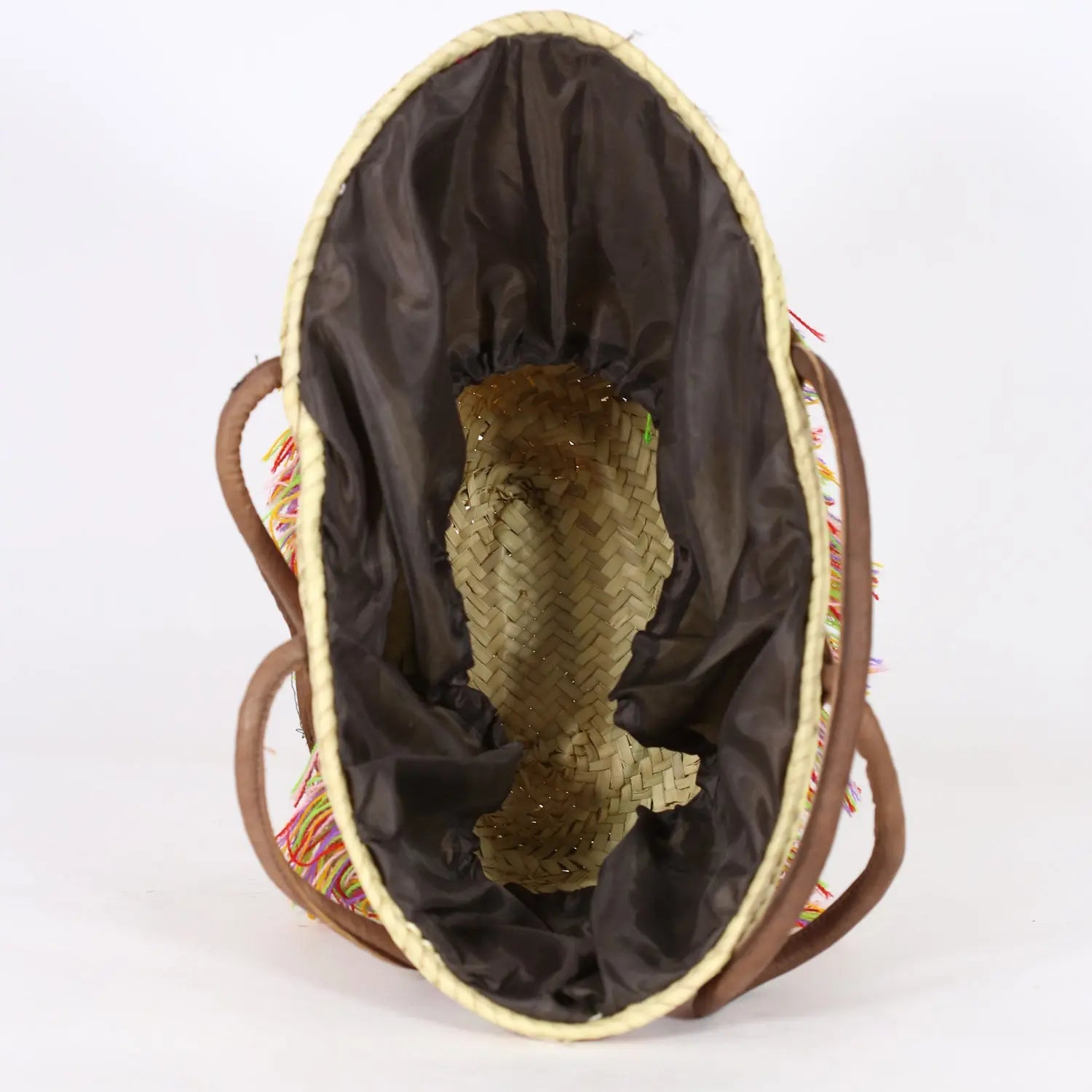 Moroccan Basket Bag Embroidered with Colorful Fringes BiyadinaStore