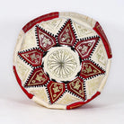 Moroccan Genuine Leather Round Pouf Ottoman White/Brown Moroccan pouf ottoman Biyadina Store