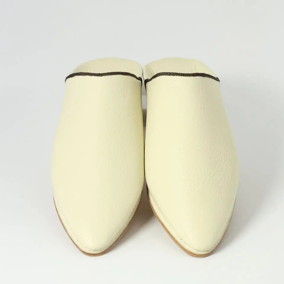 Moroccan Handmade Leather Babouche Slippers - Ivory Biyadina Store