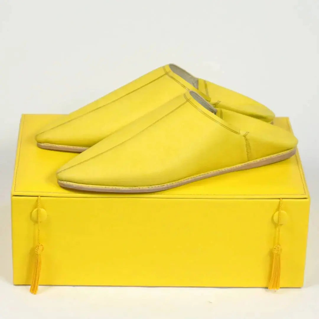 Moroccan Handmade Yellow Leather Slippers Biyadina Store