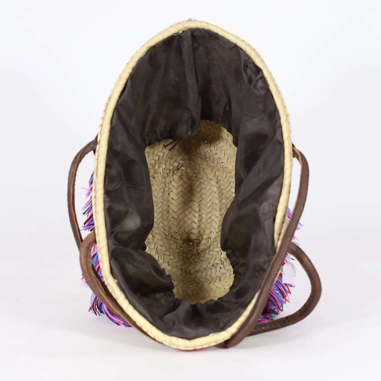 Moroccan Mountain Basket Bag Embroidered with Colorful Fringes BiyadinaStore