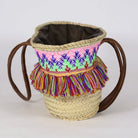 Moroccan Mountain Basket Bag Embroidered with Colorful Fringes Purple BiyadinaStore