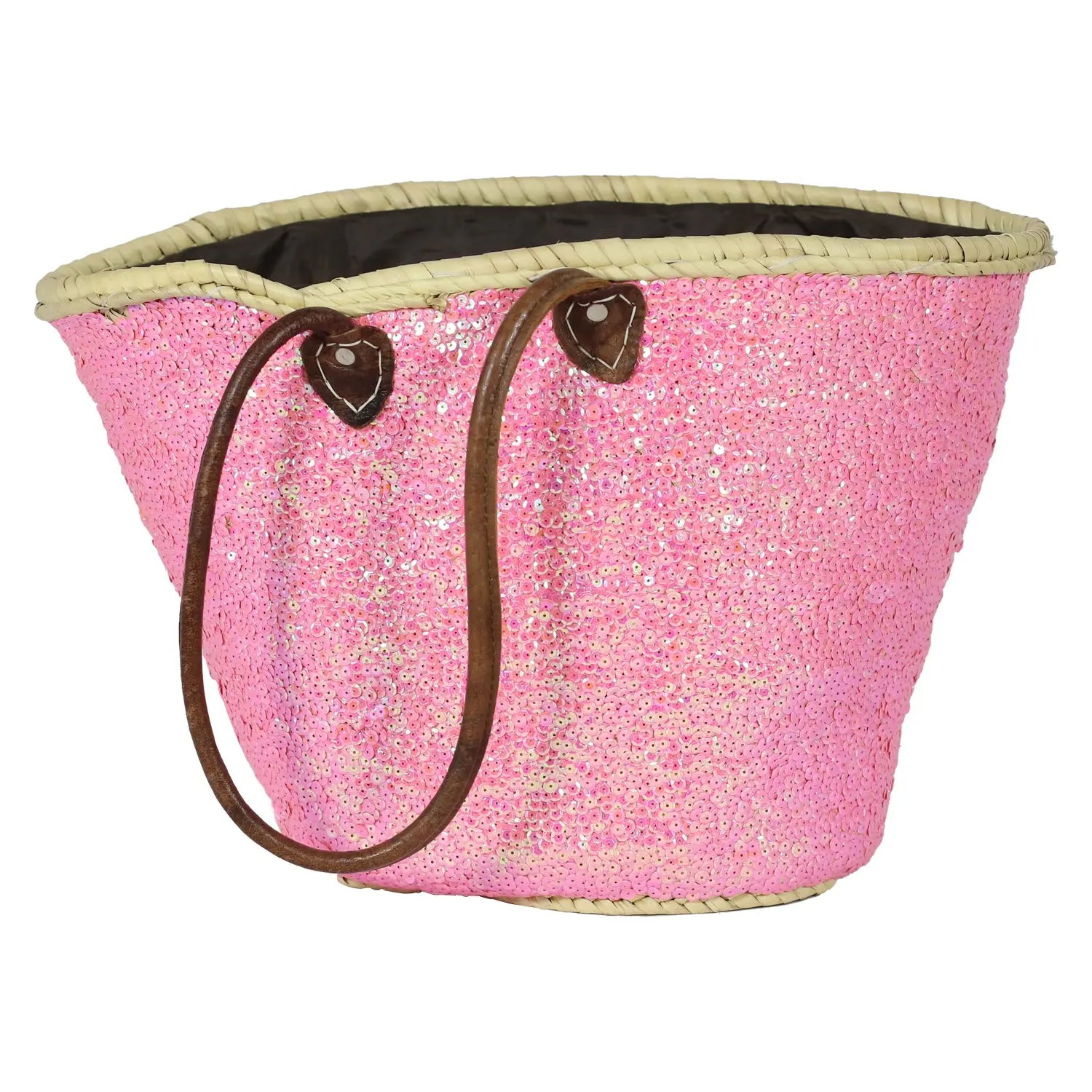 Moroccan Straw Pink Beach Basket BiyadinaStore