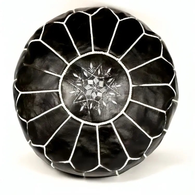 Moroccan-Style Genuine Leather Pouf Ottoman Biyadina Store