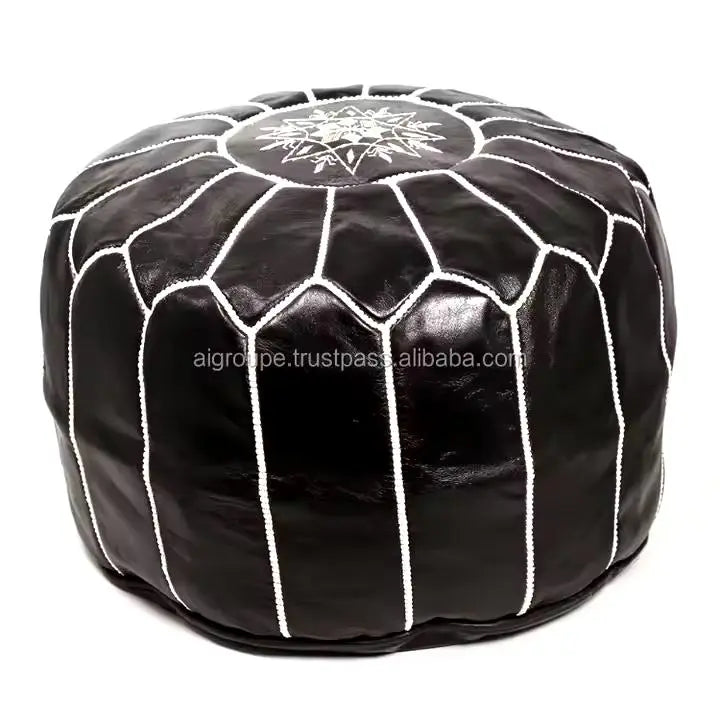 Moroccan-Style Genuine Leather Pouf Ottoman Biyadina Store