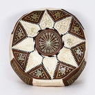 Multicolor Moroccan Genuine Leather Round Pouf Ottoman White/Brown Moroccan pouf ottoman Biyadina Store