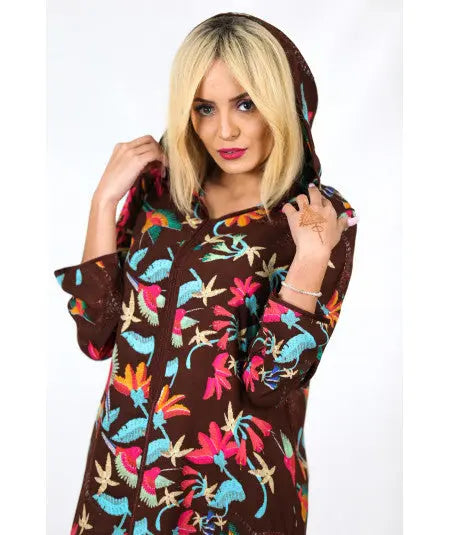 Multicolored djellaba with brown sfifa Biyadina Store
