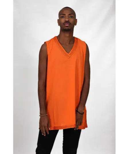 Orange tank tunic without sleeves Biyadina Store