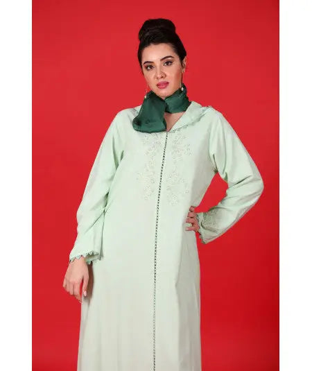 Pistachio green djellaba with randa Biyadina Store