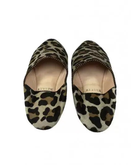 Pointed babouche in velvet pattern leopard Biyadina Store